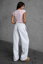 TIC TOC LANI lightweight fleece wide leg sweatpants in ash with reversible side pockets