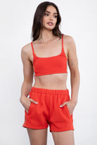  Red fleece set with a scoop neck cami top and high-waisted shorts, perfect for lounging by Tic Toc.