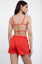  Red fleece set with a scoop neck cami top and high-waisted shorts, perfect for lounging by Tic Toc.