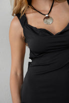 REILEY backless mini dress with satin bow in black by TIC TOC