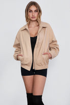 HARRINGTON oversized khaki bomber jacket with zipper closure and collared neckline