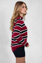 Casual striped sweater knit polo T-shirt in red multi by TIC TOC