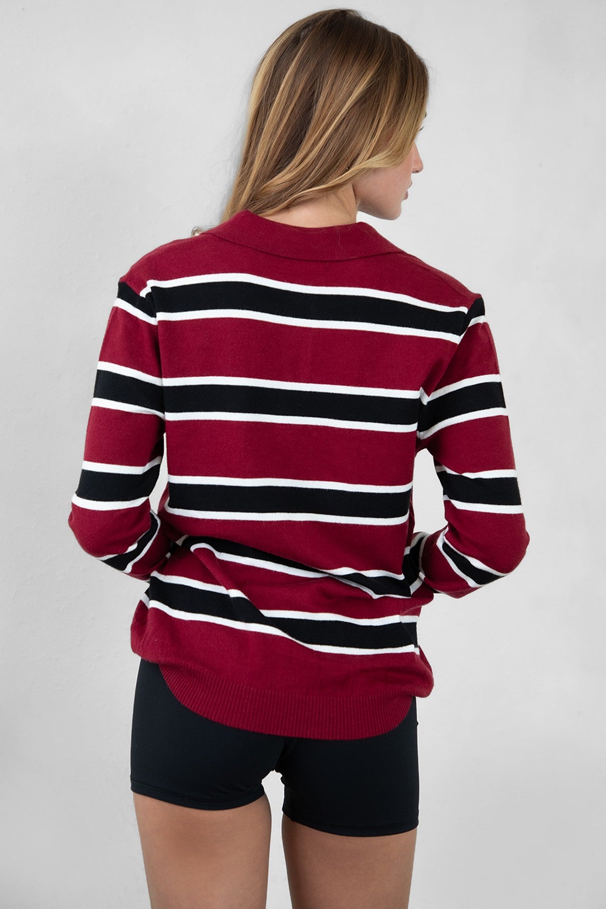 Women's striped knit polo shirt by TIC TOC with multicolor pattern and classic collar