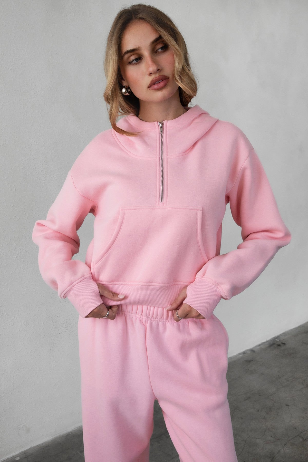 Soft fleece hoodie by TIC TOC, featuring thumbholes, in blush color