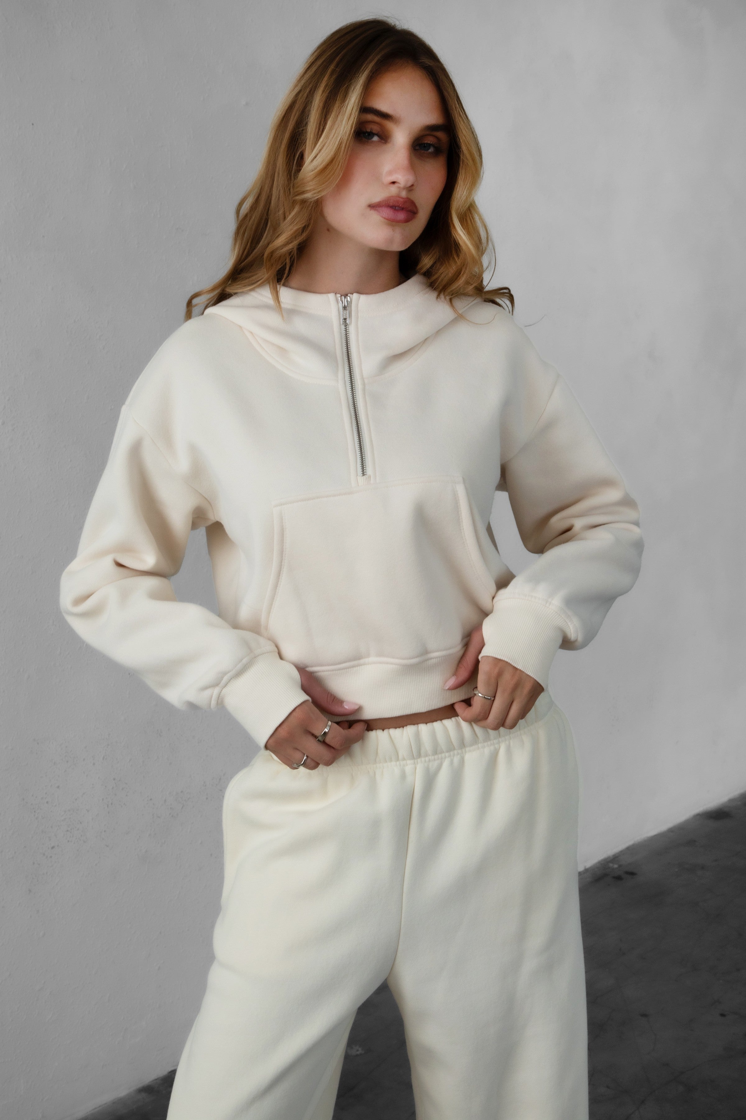 ROMEE Half Zip Hoodie by TIC TOC, cozy and casual with a relaxed fit and scuba neckline