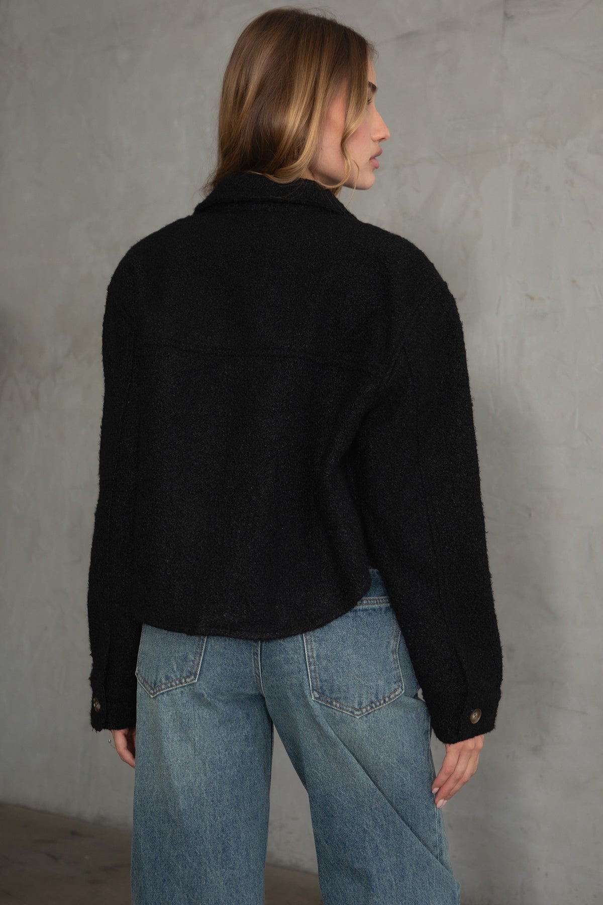 Stylish faux sherpa shacket by TIC TOC in black, perfect for fall layering