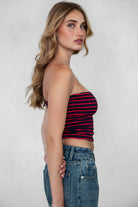 Classic striped bandeau top with fitted cropped waist by TIC TOC