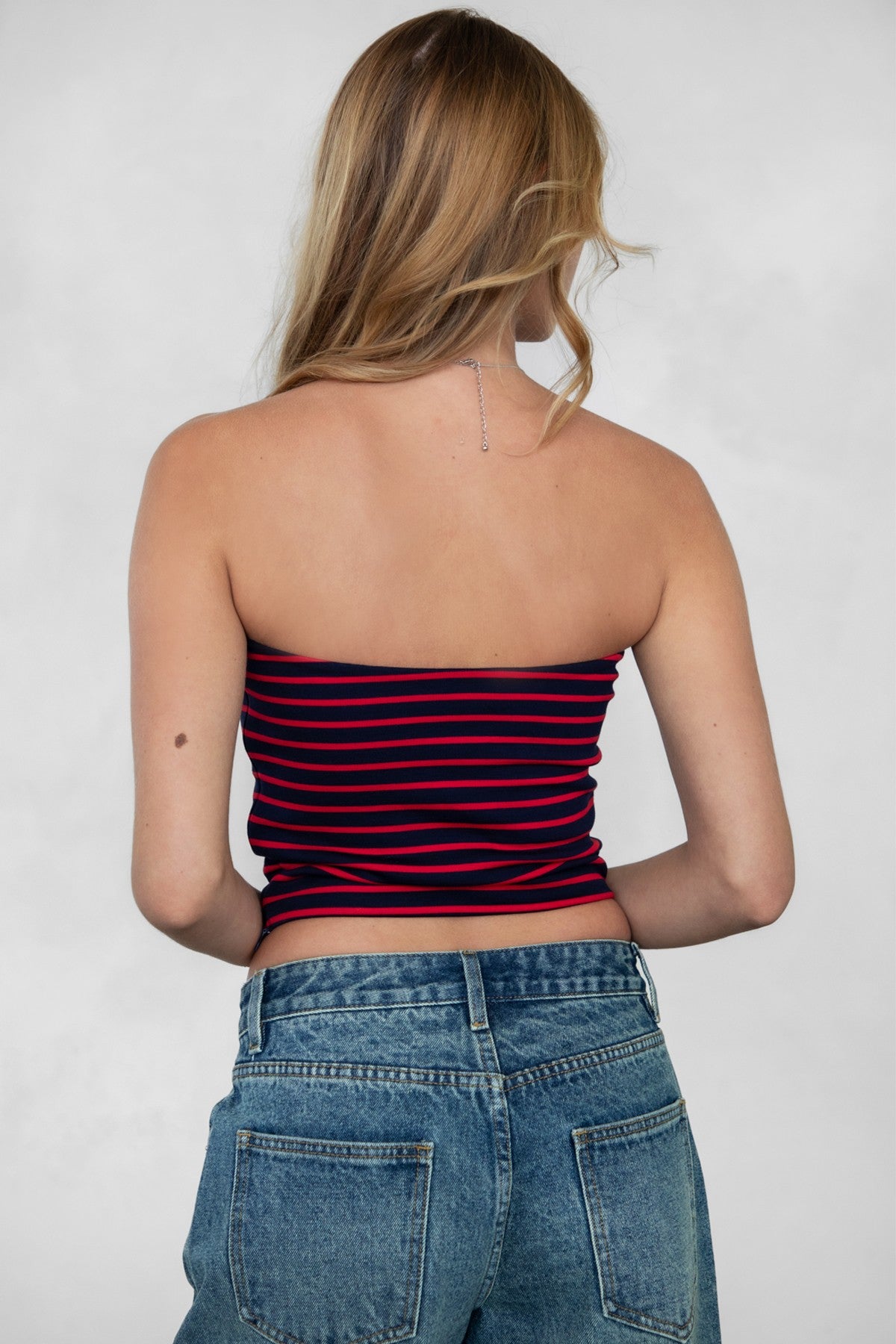 TIC TOC striped core basic strapless tube top with smooth stretch fabric