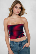 "TIC TOC SOFFIA striped strapless tube top in red and navy