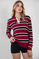 Women's striped knit polo shirt by TIC TOC with multicolor pattern and classic collar