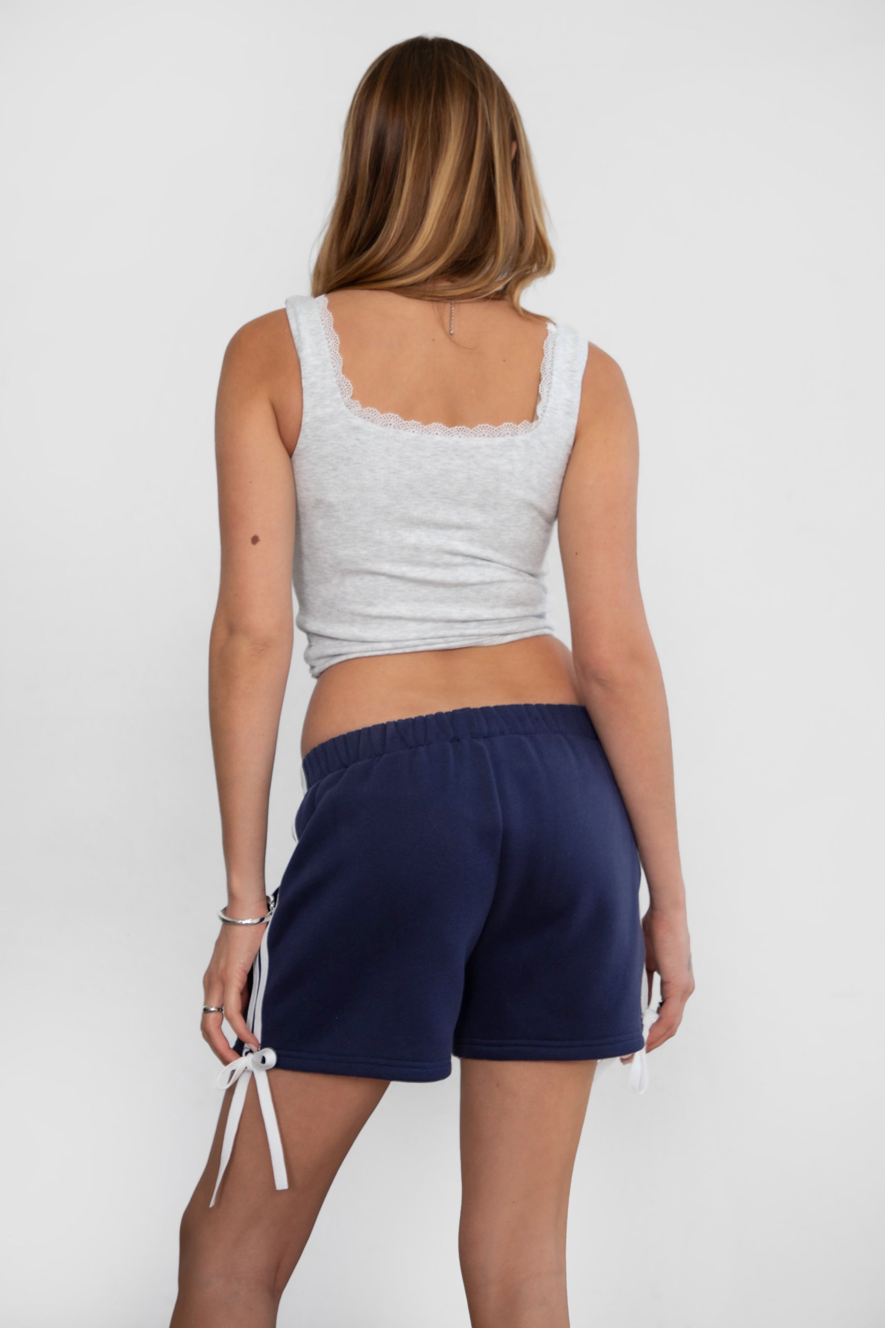 Game day mid-rise fleece shorts in cozy plush fabric with adjustable waistband color navy