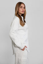 Women's fleece button-up shacket in heather white by TIC TOC, ideal for lounging or layering