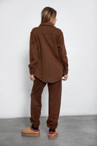 Soft and oversized TAYLER fleece shacket by TIC TOC in brown, designed with a cropped fit and single pocket