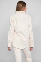 TIC TOC TAYLER Essential Fleece Oversized Shacket in ecru with button-up front and cozy collar