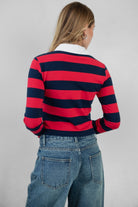 TIC TOC TOMMY rugby striped long sleeve shirt in navy red with contrast collar