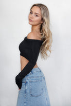 Cozy knit cropped top in light grey, ideal fall knitwear by TIC TOC