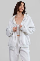 Ash oversized zip-up hoodie with thick fleece fabric and ribbed hem, perfect for casual layering by Tic Toc.