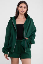  Hunter green fleece hoodie with an adjustable drawstring hood and ribbed cuffs for added comfort by Tic Toc.