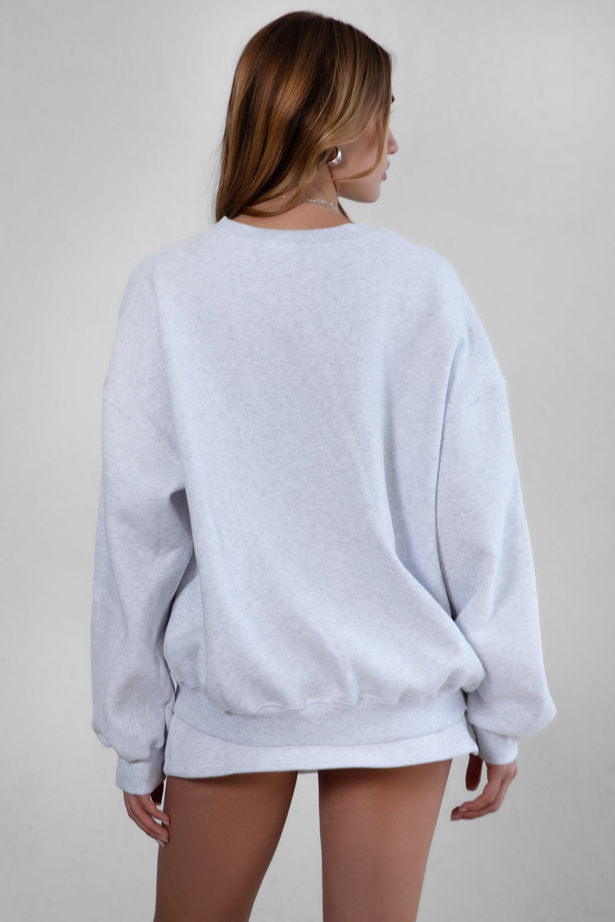 TIC TOC VARSITY oversized fleece crewneck pullover in ash with ribbed detailing