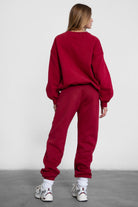 TIC TOC VARSITY oversized fleece crewneck pullover in burgundy with ribbed detailing