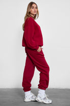 TIC TOC VARSITY oversized fleece crewneck pullover in burgundy with ribbed detailing