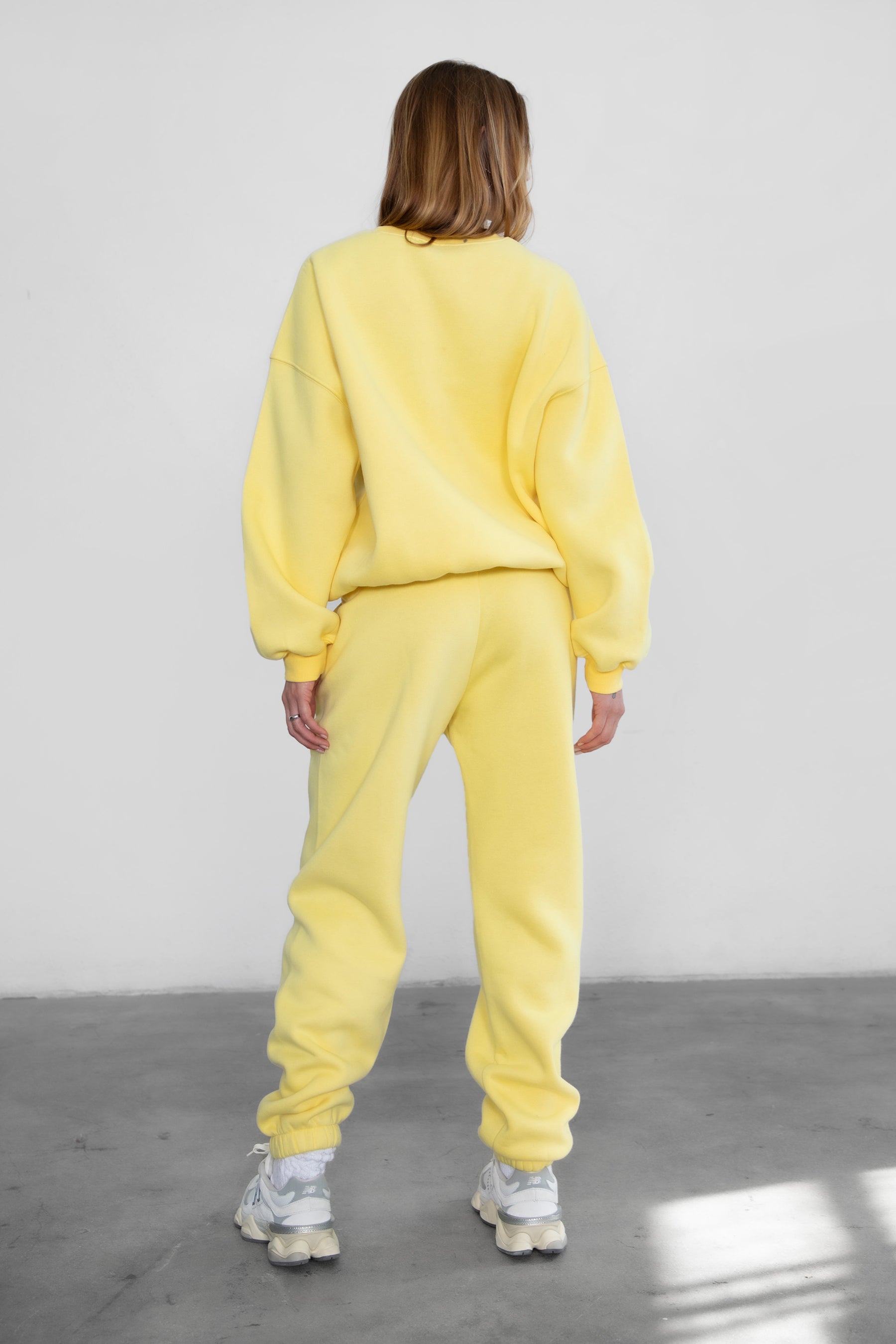 VARSITY crew neck fleece pullover sweatshirt in matching Essentials Plush Collection shades in yellow