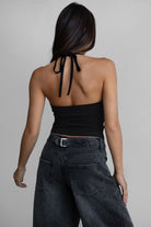 TIC TOC low plunge neck tank top in black, soft brushed stretch fabric"